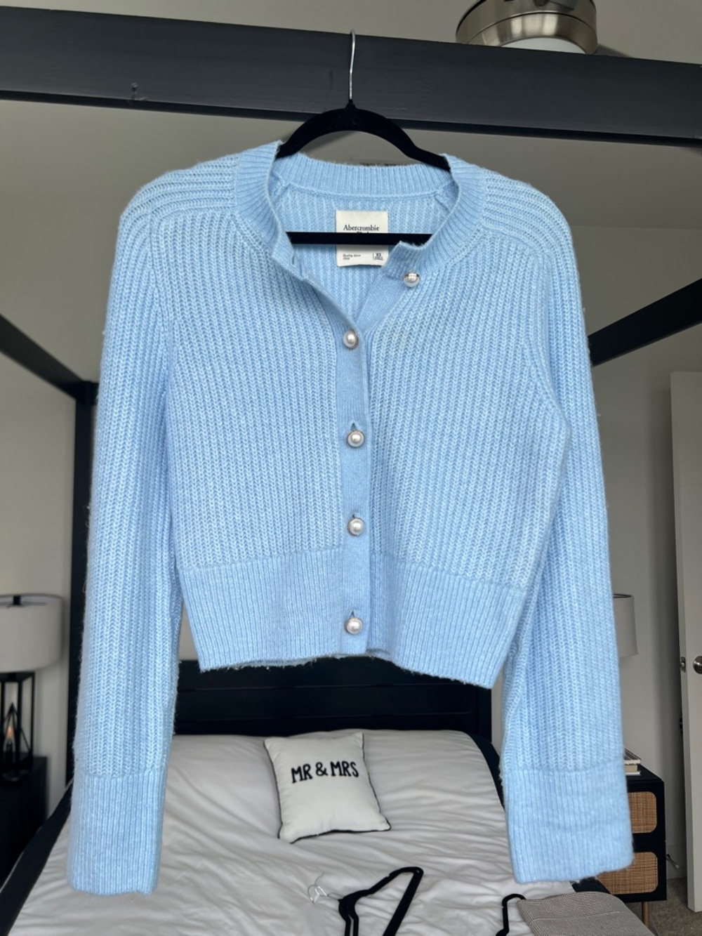 Abercrombie & Fitch Pastel Blue Pearl-Button Ribbed Cardigan